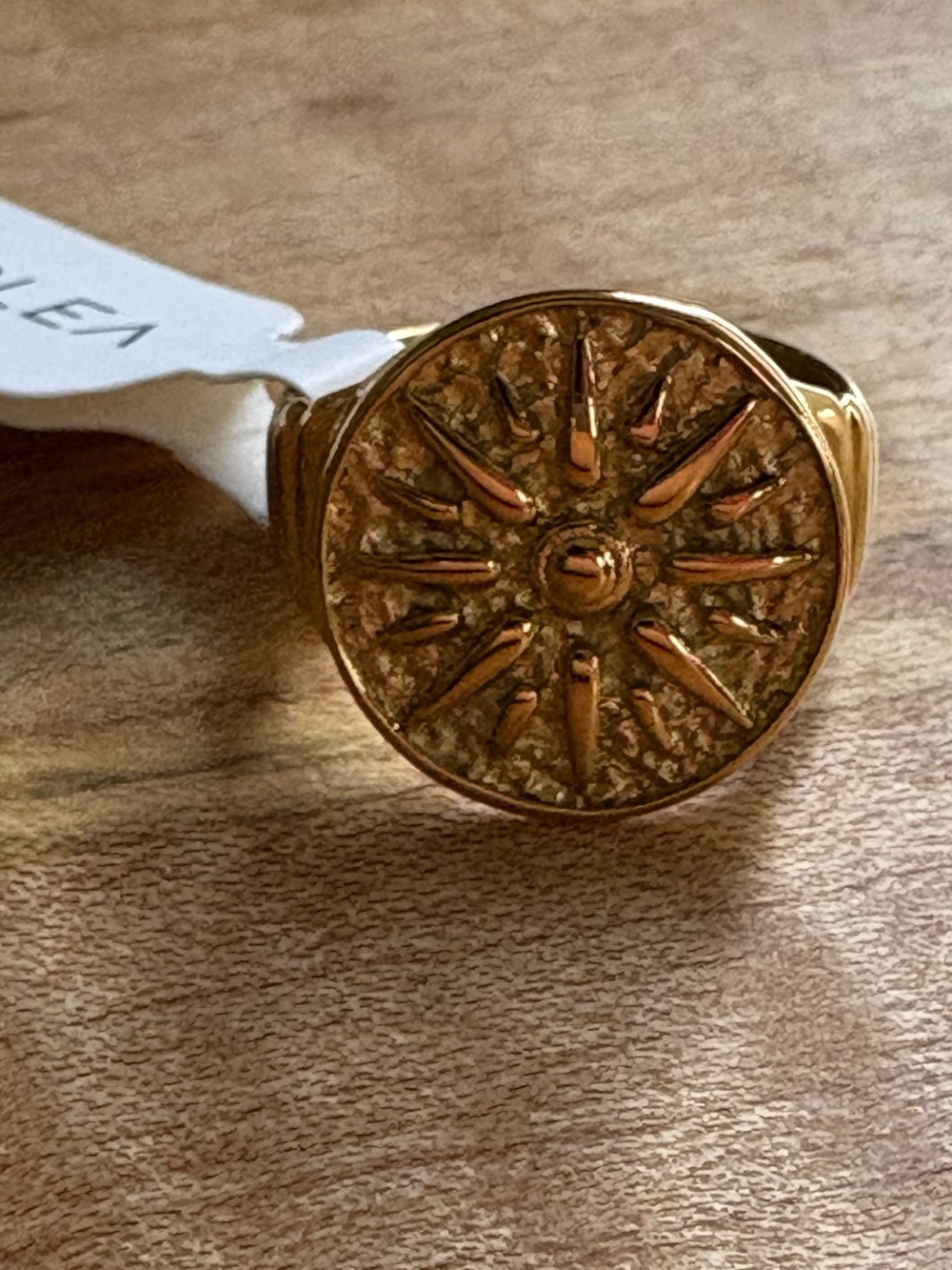 Atolea Gold Sunburst Signet Ring - Waterproof sweatproof size 4